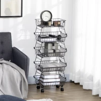 HOMCOM Panier de fruits et légumes avec roues corbeille à fruits à 5 niveaux empilables acier, 40 x 28 x 97 cm noir(m-10)