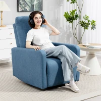 HOMCOM Poltrona Relax Reclinabile Manualmente a 135°, Girevole a 360° con Funzione Dondolo, Blu(m-2)