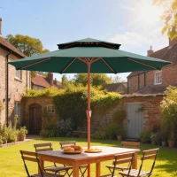 Outsunny 2.7 m Garden Parasol with Double Top Outdoor Market Table Umbrella with Crank System, Green(m-2)