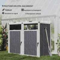 Outsunny Acoperitor pentru Tomberoane de Exterior cu 2 Compartimente, Capac Rabatabil 180°, din Oțel Galvanizat, pentru Grădină sau Patio, 146x81x122 cm, Gri Închis(m-4)