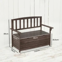 Outsunny Outdoor 2 Seater Garden Bench, Wooden Bench with Storage, Backrest, Arm Rests, 112 x 84 x 58 cm, Brown(m-3)