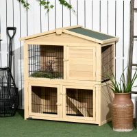 PawHut Clapier à lapin cage à lapin 2 étages 4 portes verrouillables rampe toit bitûmé bois de sapin(m-9)