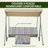 Outsunny Balancelle de Jardin 3 Places Grand Confort Toit Inclinaison réglable épais Coussins Amovibles Acier marron clair(m-5)