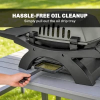 Outsunny Grill gazowy 3,3 kW Stołowy grill z 1 palnikiem składane boczne stoliki ruszty żeliwne wyjmowana taca na tłuszcz(m-7)