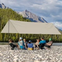 Outsunny Tente tarp de camping bâche 5 x 3 m protection solaire avec 2 mâts et sac de transport multifonction kaki(m-10)