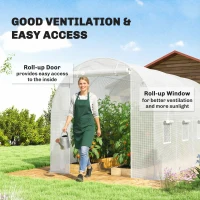 Outsunny Folia szklarniowa 4 x 2 m, wodoodporna folia ogrodowa z drzwiami, 8 okien, ochrona UV, odporna na rozdarcia, polietylen, biała(m-4)