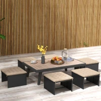 Outsunny Conjunto de 6 Almofadas para Cadeiras de Jantar 40x40 cm 6 peças Almofadas para Cadeiras de Jardim Acolchoadas com Fitas Cáqui(m-6)