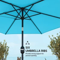 Outsunny 2.6 m Garden Parasol Umbrella with Aluminium Pole, Outdoor Patio Umbrella with Tilt and Crank, Vent, Blue(m-8)