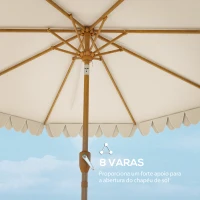 Outsunny Chapéu de Sol de Jardim Ø264x240 cm com Ângulo Ajustável Manivela e Toldo com Volantes Decorativos para Pátio Terraço Creme(m-7)