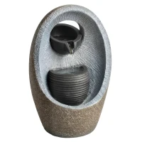 Outsunny Water Feature with 2-Tier Bowls, Garden Water Fountain with Pump and LED Lights, Resin Cascading Waterfall(m-1)