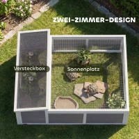 PawHut Schildpaddenhuis van hout met uitloop, hoofdhuis, kijkvenster, opklapbare bovenkant, 2 deuren, 113x106,5x44,5 cm Donkergrijs(m-4)