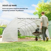 Outsunny Seră tunel cu 2 bare de susținere, 2 uși rulante și ferestre cu plasă, învelitoare din PE anti-UV, alb(m-5)