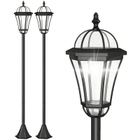 Outsunny 2 lampadaires sur pied solaires d'extérieur jardin avec 2 lampes LED blanc 6000K IP44 Ø18,5 x 129H cm noir(m-1)