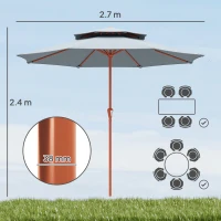 Outsunny 2.7 m Garden Parasol with Double Top Outdoor Market Table Umbrella with Crank System, Light Grey(m-3)
