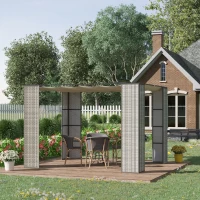 Outsunny Pergola rétractable 3L x 3l x 2H m toit coulissant toile polyester haute densité anti-UV structure métal époxy anticorrosion résine tressée PP gris et crème(m-10)