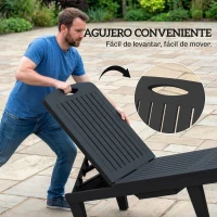 Outsunny Conjunto de 2 Tumbonas Reclinables de Plástico PP con Bandeja Lateral Respaldo Ajustable 5 Niveles 192x57x28,5 cm Negro(m-8)