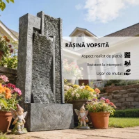 Outsunny Fântână 3 trepte pentru grădină cu iluminare LED, ghiveci, pompă, aspect piatră, reglabil 38 x 19 x 101 cm(m-3)