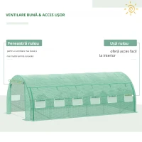 Outsunny Seră de grădină seră tunel 18 m² cu ușă, pereți laterali cu fermoar 12 ferestre oțel PE 4 x 3 x 2 m verde(m-7)