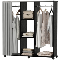 HOMCOM Armoire penderie Meuble de Rangement Mobile 6 roulettes 120L x 40l x 128H cm en bois Noir