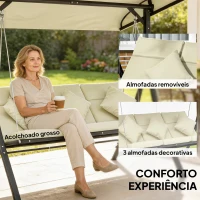 Outsunny Baloiço de Jardim Exterior de 3 Lugares com Toldo Ajustável e Estrutura de Aço 202x115x168 cm Bege(m-6)