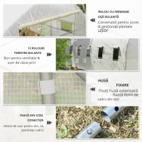 Outsunny Seră de grădină tunel cu acoperiș PE cadru din oțel ușă rulabilă și 12 ferestre 8 x 3 x 2 m alb(m-5)