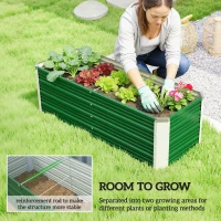 Outsunny Metalowa podwyższona grządka, 2 osobne przestrzenie do sadzenia, otwarte dno, łatwy montaż, 125 x 47 x 44 cm, zielona(m-4)