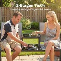 Outsunny 2-Sitzer Gartenbank Sitzbank mit Rücken- & Armlehnen, 2-stufigem Glastisch Parkbank 240kg belast 135 x 67 x 81 cm Grau(m-5)