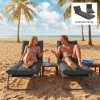 Outsunny Sun Lounger Cushions Only, Garden Lounge Chair Cushions Set of 2, Sunbed Replacement Pads with 4 Ties, Dark Grey(m-9)