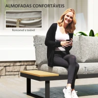 Outsunny Conjunto de Móveis de Jardim com Sofás de 2 Lugares, Mesa de Centro e Almofadas Espessas para Exterior, Cinza Claro(m-7)