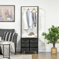 HOMCOM Meuble dressing penderie style industriel avec 6 tiroirs en tissu et 4 roulettes 63,5 x 40 x 172,5 cm noir marron(m-10)