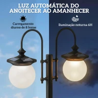 Outsunny Candeeiro Solar de Exterior com Vaso 2 Cabeçais Impermeável IP44 Ligação Automática Altura Ajustável(m-5)