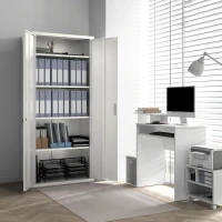 HOMCOM Armoire de bureau à 5 niveaux, armoire en acier avec 2 portes et 4 étagères réglables, verrouillable, blanc(m-9)
