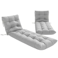 Outsunny Sun Lounger Cushions Only, Garden Lounge Chair Cushions Set of 2, Sunbed Replacement Pads with 4 Ties, Light Grey(m-10)