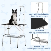 PawHut Trimmtisch für Hunde Hundepflegetisch klappbar, Haustierpflegetisch mit höhenverstellbarem Galgen, Schlingen, Netzkorb, Schertisch bis 150 kg, 90 x 60 x 75 cm, Schwarz(m-7)