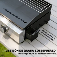 Outsunny Barbacoa de Gas con 2 Quemadores 5 kW Barbacoa Portátil con Plancha Rejilla Calentadora y Recogedor Grasa Negro(m-6)