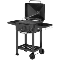 Outsunny Barbecue a Carbone, Affumicatore Portatile con Ventilazione, Termometro e Mensole Laterali, Nero(m-1)