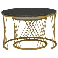 Set of 2 Modern Nesting Marble Coffee Tables with Metal Frame, Space-Saving Design, 70x70x45 cm and 44.5x44.5x38 cm, Grey(m-9)