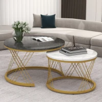 Set of 2 Modern Nesting Marble Coffee Tables with Metal Frame, Space-Saving Design, 70x70x45 cm and 44.5x44.5x38 cm, Grey(m-1)