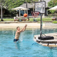 HOMCOM Panier de basket extérieur pour Bord de Piscine Poteau Panneau, Base de lestage sur roulettes Hauteur de l'arceau réglable 1,1-1,3 m Noir Blanc(m-2)