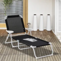 Outsunny Bain de Soleil Pliable - transat inclinable 4 Positions - Chaise Longue Grand Confort avec accoudoirs - métal époxy textilène - dim. 186L x 66l x 80H cm - Noir(m-10)