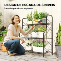 Outsunny Suporte para Plantas de 3 Níveis Estante Metálica Resistente para Interior e Exterior 69x28,5x78 cm Preto(m-4)