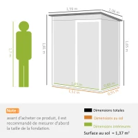 Outsunny Abri de jardin en métal 1,37 m², cabane de jardin, 2 paires de gants, porte coulissante, 159x106x181cm, gris foncé(m-3)