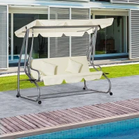 Outsunny Balancelle de jardin 3 places convertible toit inclinaison réglable 2 x 1,2 x 1,64 m acier polyester beige(m-10)