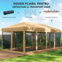 Outsunny Baldachin Pop-Up cu Plasă, Cort pentru Petreceri cu Geantă de Transport pentru Exterior, 585x295x270 cm, Bej(m-5)