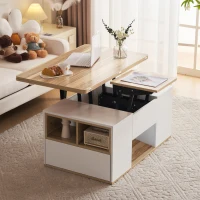 Lift-Top Coffee Table with Storage, 3 Drawers and Adjustable Height, 100x51x47 cm, White & Oak(m-10)