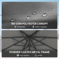 Outsunny Parasol ogrodowy Ø300 cm z korbką, podstawą krzyżową i workiem piaskowym, UV 30+, ciemnoszary(m-7)