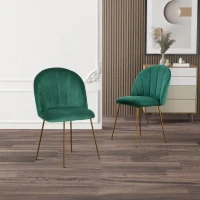HOMCOM Lot de 2 chaises de salle à manger assise aspect velours et pieds métal doré - vert(m-10)