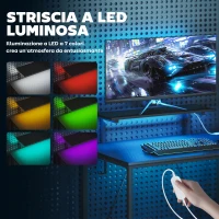 HOMCOM Scrivania Gaming Angolare con LED, Prese Elettriche, Supporto per Monitor e Scaffale, Nero(m-4)