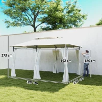 Outsunny Gazebo da Giardino 3x4 m con Tende Rimovibili, Doppio Tetto e Struttura in Metallo, Crema(m-3)