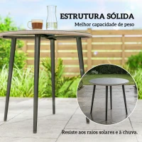 Outsunny Mesa de Jantar de Jardim Redonda 80x80x74 cm com Tampo de Vidro Temperado e Borda em Vime Estrutura de Aço Cinzento(m-5)